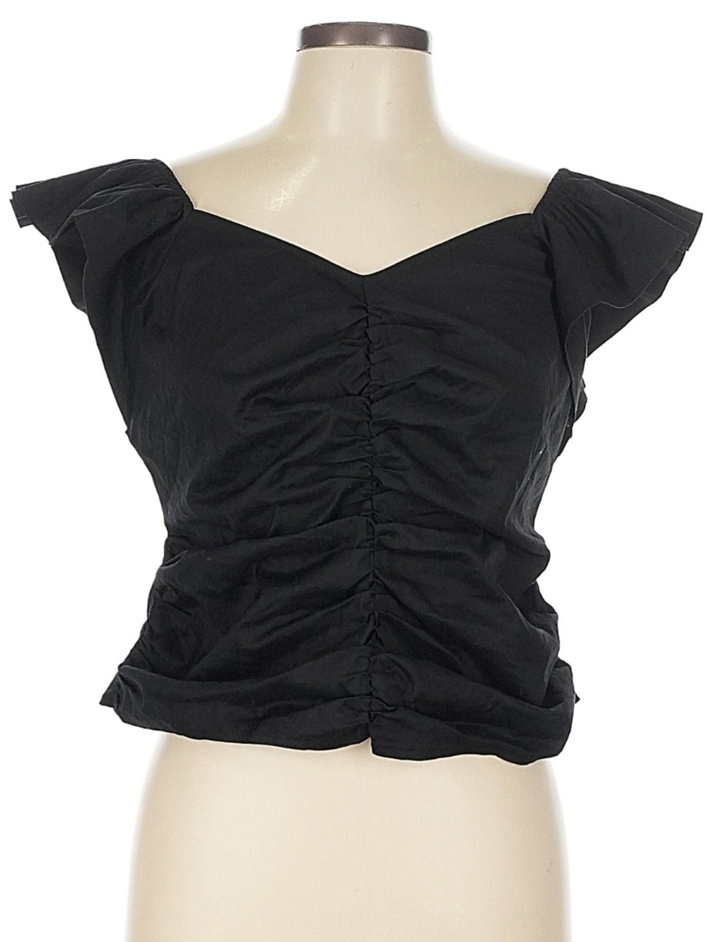 White House Black Market Black Ruched V-Neck Cap Sleeve Top - Picture 1 of 5